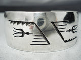 Detailed Vintage Native American Navajo Geometric Sterling Silver Wide Bracelet-Nativo Arts