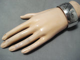 Detailed Vintage Native American Navajo Geometric Sterling Silver Wide Bracelet-Nativo Arts
