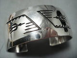Detailed Vintage Native American Navajo Geometric Sterling Silver Wide Bracelet-Nativo Arts