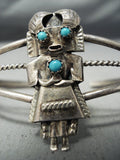 Detailed Vintage Native American Navajo Kachina Turquoise Sterling Silver Bracelet Old Jewelry-Nativo Arts