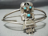 Detailed Vintage Native American Navajo Kachina Turquoise Sterling Silver Bracelet Old Jewelry-Nativo Arts