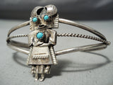 Detailed Vintage Native American Navajo Kachina Turquoise Sterling Silver Bracelet Old Jewelry-Nativo Arts