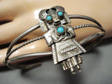 Detailed Vintage Native American Navajo Kachina Turquoise Sterling Silver Bracelet Old Jewelry-Nativo Arts
