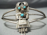 Detailed Vintage Native American Navajo Kachina Turquoise Sterling Silver Bracelet Old Jewelry-Nativo Arts