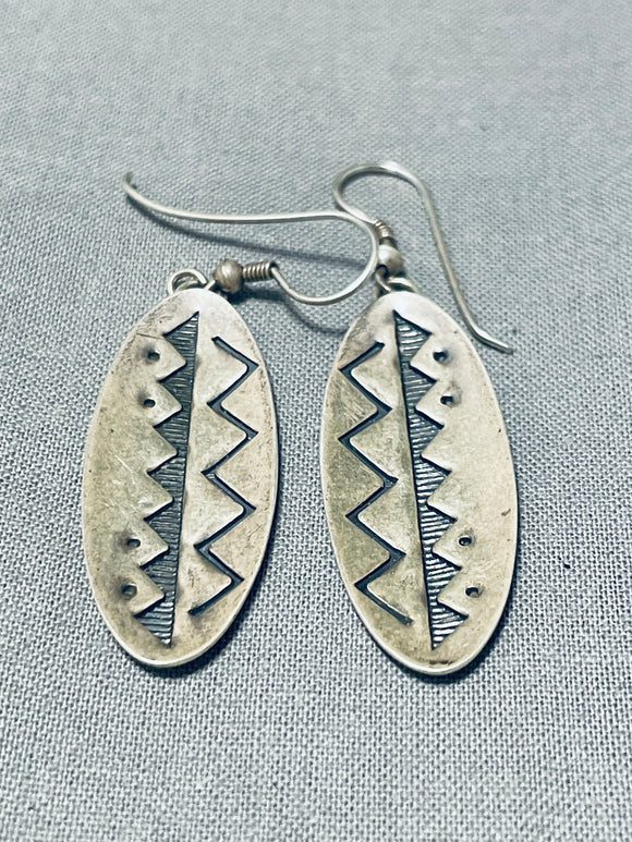 Detailed Vintage Native American Navajo Mountain Sterling Silver Earrings-Nativo Arts