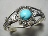 Detailed!! Vintage Native American Navajo Sterling Silver Thorn Turquoise Bracelet-Nativo Arts