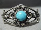 Detailed!! Vintage Native American Navajo Sterling Silver Thorn Turquoise Bracelet-Nativo Arts
