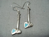 Detailed Vintage Native American Navajo Turquoise Axe Sterling Silver Earrings-Nativo Arts