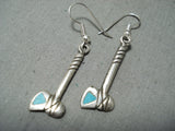 Detailed Vintage Native American Navajo Turquoise Axe Sterling Silver Earrings-Nativo Arts