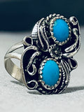 Detailed Vintage Native American Navajo Turquoise Sterling Silver Leaf Ring Old-Nativo Arts