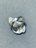 Detailed Vintage Native American Navajo Turquoise Sterling Silver Leaf Ring Old-Nativo Arts