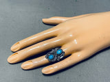 Detailed Vintage Native American Navajo Turquoise Sterling Silver Leaf Ring Old-Nativo Arts