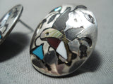 Detailed Vintage Native American Zuni Hummingbird Turquoise Sterling Silver Earrings-Nativo Arts