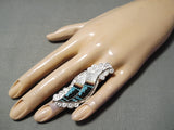 Detailed Vintage Native American Zuni Inlay Textured Turquoise Sterling Silver Ring-Nativo Arts