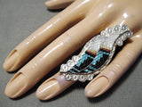 Detailed Vintage Native American Zuni Inlay Textured Turquoise Sterling Silver Ring-Nativo Arts