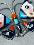 Detailed Vintage Native American Zuni Turquoise Coral Sterling Silver Butterfly Pin-Nativo Arts