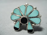 Detailed Vintage Native American Zuni Turquoise Sterling Silver Ring Old-Nativo Arts