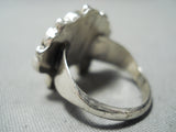 Detailed Vintage Native American Zuni Turquoise Sterling Silver Ring Old-Nativo Arts