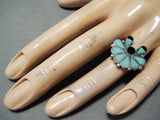 Detailed Vintage Native American Zuni Turquoise Sterling Silver Ring Old-Nativo Arts