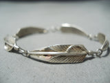 Detailed Vintage Navajo Sterling Silver Feather Bracelet Native American-Nativo Arts