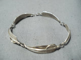 Detailed Vintage Navajo Sterling Silver Feather Bracelet Native American-Nativo Arts