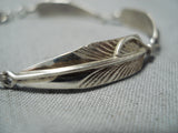 Detailed Vintage Navajo Sterling Silver Feather Bracelet Native American-Nativo Arts