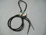 Detailed Vintage Zuni Cheif Turquoise Native American Sterling Silver Bolo Tie-Nativo Arts