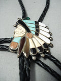 Detailed Vintage Zuni Cheif Turquoise Native American Sterling Silver Bolo Tie-Nativo Arts