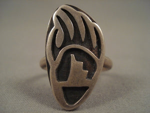 Detailed Wide Vintage Hopi Native American Jewelry Silver Paw Ring Old-Nativo Arts
