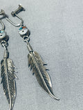 Distinctive Vintage Native American Zuni Turquoise Coral Sterling Silver Sunface Earrings-Nativo Arts