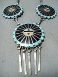 Distinctive Vintage Native American Zuni Turquoise Coral Sterling Silver Sunface Necklace Old-Nativo Arts