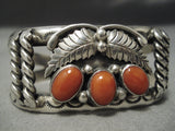 Domed Coral Vintage Navajo Sterling Silver Native American Leaf Bracelet Old-Nativo Arts