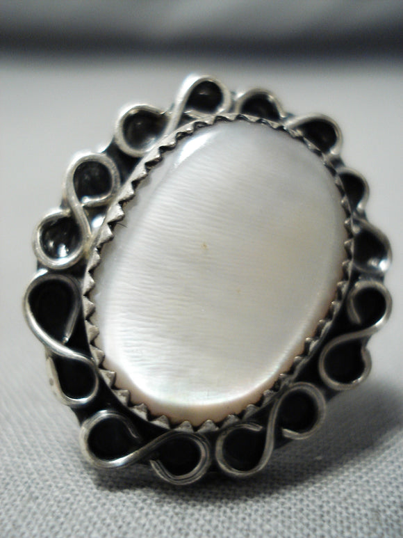 Domed Mother Of Pearl Swirl Vintage Native American Navajo Sterling Silver Ring-Nativo Arts