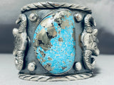 Double Cowhead Native American Turquoise Wide Sterling Silver Bracelet-Nativo Arts