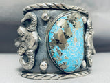 Double Cowhead Native American Turquoise Wide Sterling Silver Bracelet-Nativo Arts