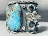 Double Cowhead Native American Turquoise Wide Sterling Silver Bracelet-Nativo Arts