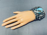 Double Cowhead Native American Turquoise Wide Sterling Silver Bracelet-Nativo Arts