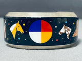 Double Horse Symbolic 4 Directions Native American Navajo Sterling Silver Bracelet-Nativo Arts