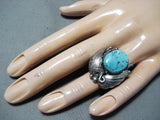 Double Leaf Vintage Native American Navajo Sleeping Beauty Turquoise Sterling Silver Ring-Nativo Arts