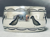 Double Quail Vintage Native American Navajo Hand Tooled Sterling Silver Bracelet Cuff-Nativo Arts