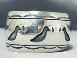 Double Quail Vintage Native American Navajo Hand Tooled Sterling Silver Bracelet Cuff-Nativo Arts