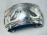 Double Quail Vintage Native American Navajo Hand Tooled Sterling Silver Bracelet Cuff-Nativo Arts