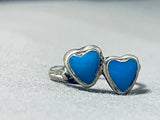 Double Turquoise Heart Vintage Native American Navajo Sterling Silver Ring-Nativo Arts