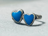 Double Turquoise Heart Vintage Native American Navajo Sterling Silver Ring-Nativo Arts