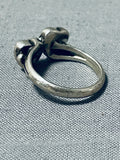 Double Turquoise Heart Vintage Native American Navajo Sterling Silver Ring-Nativo Arts