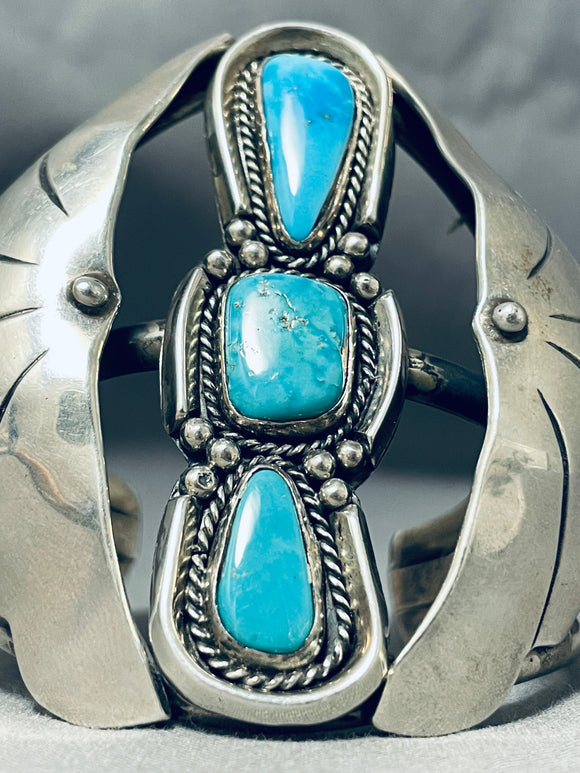 Double Wingspan Flank Vintage Native American Navajo Turquoise Sterling Silver Bracelet-Nativo Arts