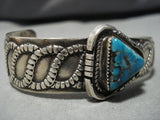 Dramatic Vintage Native American Navajo Turquoise Wes Grey Sterling Silver Bracelet Old-Nativo Arts