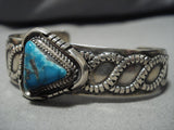 Dramatic Vintage Native American Navajo Turquoise Wes Grey Sterling Silver Bracelet Old-Nativo Arts