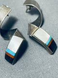 Dramatic Vintage Native American Zuni Turquoise Sterling Silver Spiral Earrings-Nativo Arts