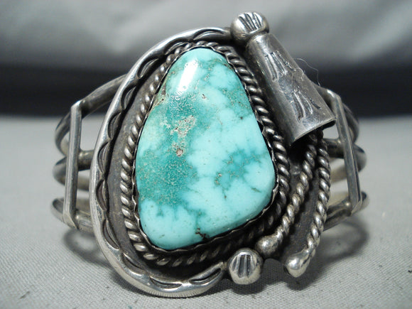Dynamic Vintage Native American Navajo Carico Lake Turquoise Sterling Silver Bracelet Old-Nativo Arts